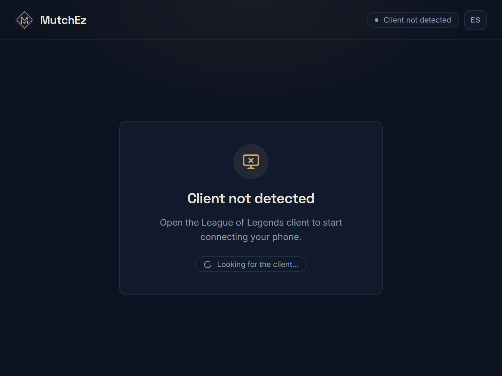 MutchEz desktop app waiting for the League of Legends client to open