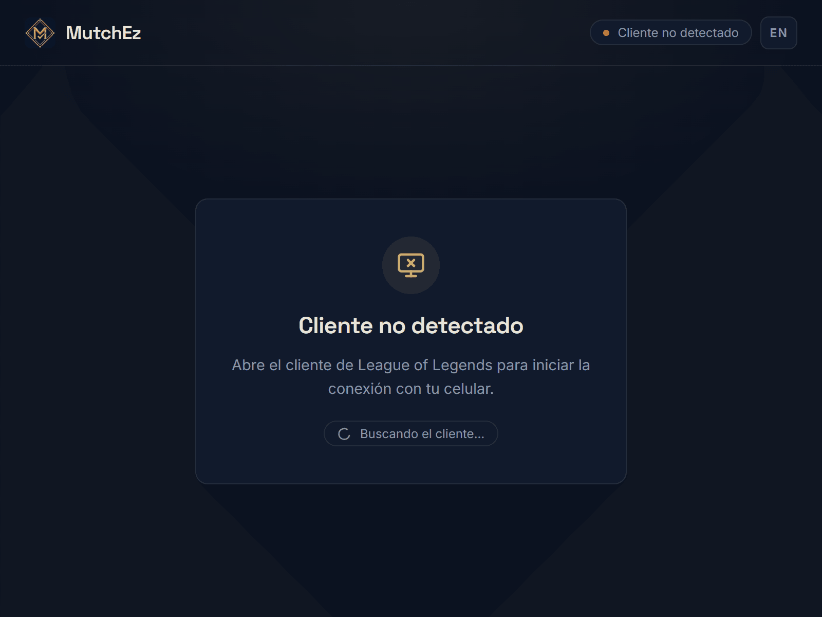 App de escritorio de MutchEz esperando que se abra el cliente de League of Legends